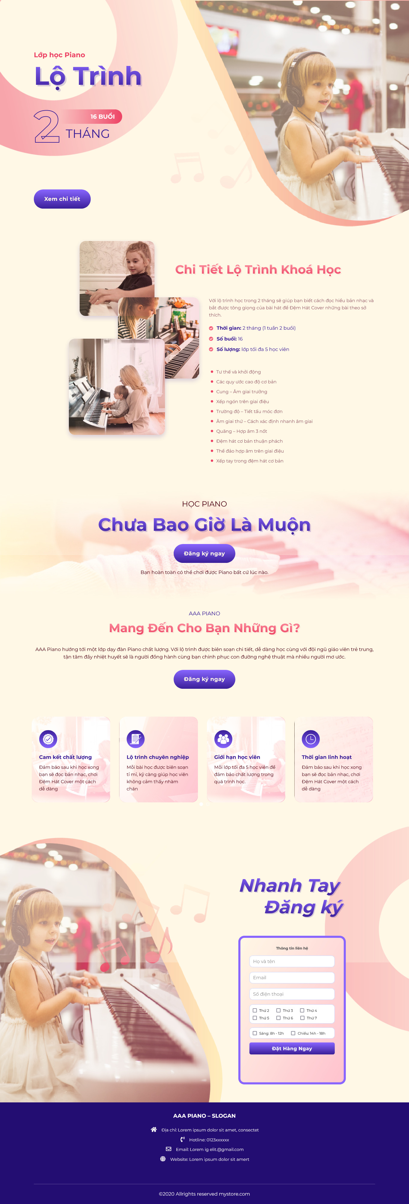 Theme WordPress landing page khóa học đàn Piano
